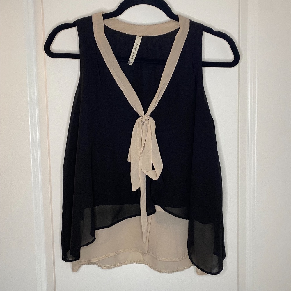 Chiffon black and tan tank top